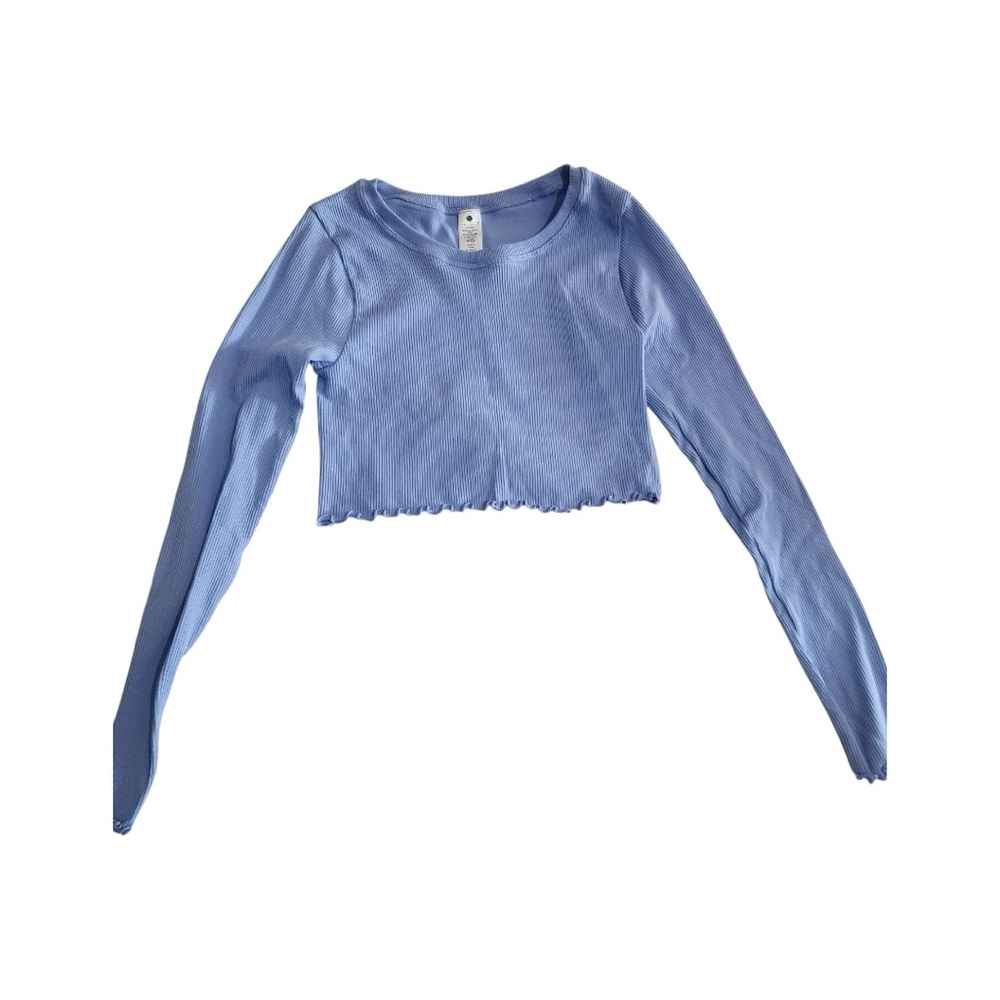 Yogalicious Light Blue Ribbed Long Sleeve Crop Tank Top